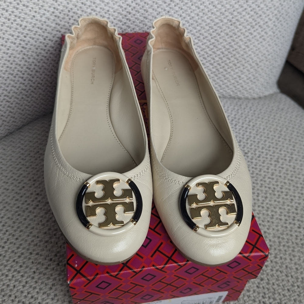 Tory Burch Multi Logo Ballet Flat — Cream